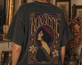 Koszulka z portretem Roxanne w stylu secesyjnym | Nadruk z muzyką w stylu vintage na plecach