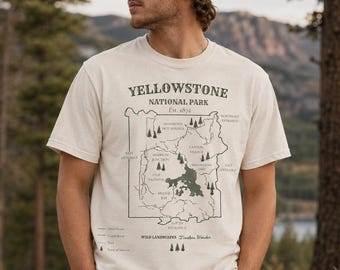 Yellowstone Map T-shirt | National Park Illustration, Outdoor Travel Tee