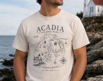 Acadia National Park Map T-Shirt | Scenic Coastal Maine Tee