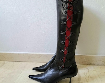 Vintage y2k deadstock leather corset kitten heel pointy boots