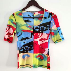Vintage y2k rave graphic mesh top printed tee