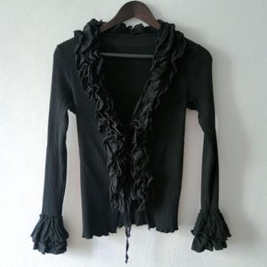Vintage y2k steampunk victorian ruffled knit cardigan