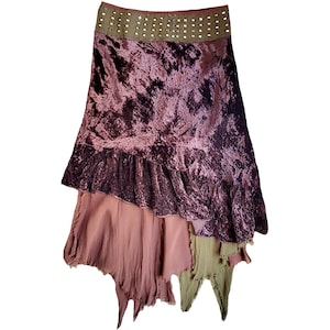 Vintage y2k deadstock swampcore rag asymmetric crushed velvet skirt