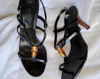 Gucci by Tom Ford vintage y2k bamboo patent leather sandal heels