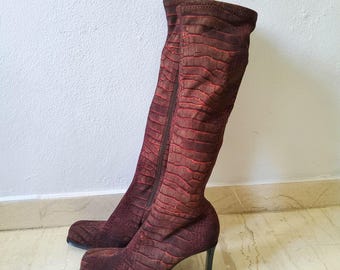 Vintage 90s y2k y2k deadstock żółwiowe botki na wysokim obcasie z kwadratowymi noskami