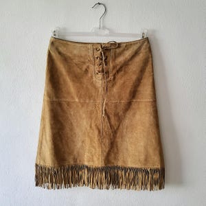 Morgan de toi vintage y2k suede leather fringe midi skirt