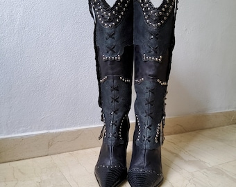 El Dantes rare vintage y2k deadstock western dystopian studded leather corset pointy boots