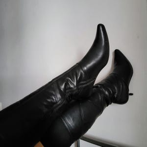 Vintage y2k patchwork leather kitten heel pointy boots image 8