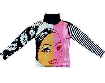 Custo Barcelona vintage y2k graphic pop art sequined high neck knit top