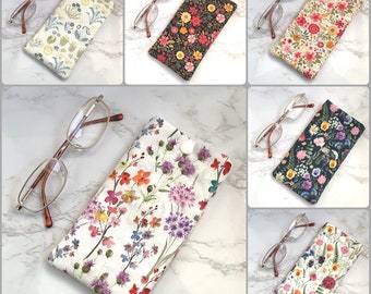 Handmade Floral Fabric Soft Padded Glasses Case/Fabric Glasses Pouch/Spectacle Pouch/Sunglasses Case/Reading Glasses Case Pouch/Fabric Gift