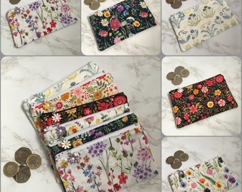 Porte-monnaie à fermeture éclair en tissu floral fait main/Cadeau en tissu/Petite pochette à fermeture éclair/petite pochette de rangement/porte-cartes/étui pour cartes de voyage/étui pour écouteurs