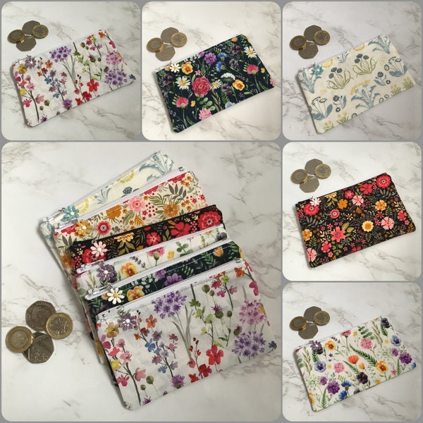 Handmade Floral Fabric Zippered Coin Purse/Fabric Gift/Small zippered pouch/small storage pouch/card purse/travel card case/earphone case