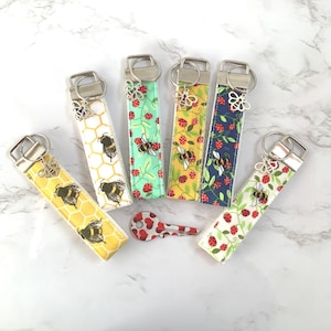 Handmade Bee Fabric Keyfob strap with Bee charm