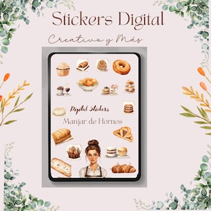 Pegatinas Stickers de Panadería para planificador digital en español, para Goodnotes. Scrapbooking; en español, para iPad.
