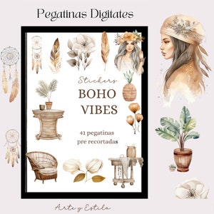 Pegatinas planificador digital / en español pegatinas digitales / Pegatinas Goodnotes / Pegatinas Boho Vibes / / Pegatinas PNG para Ipad