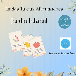 Tarjetas de afirmación para niños,en español, frases positivas para niños pequeños,  tarjetas  imprimible para   casa o guardería ,editable