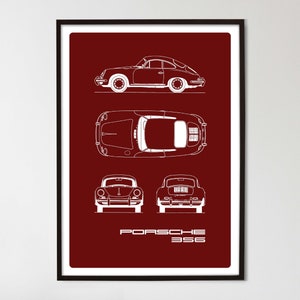 Digitaler Porsche 356 Poster Druck, Vintage Porsche Wandkunst, Geburtstagsgeschenk für Ihn, Geschenk für Porsche Fans, Auto Poster Wohnkultur, Auto Druck