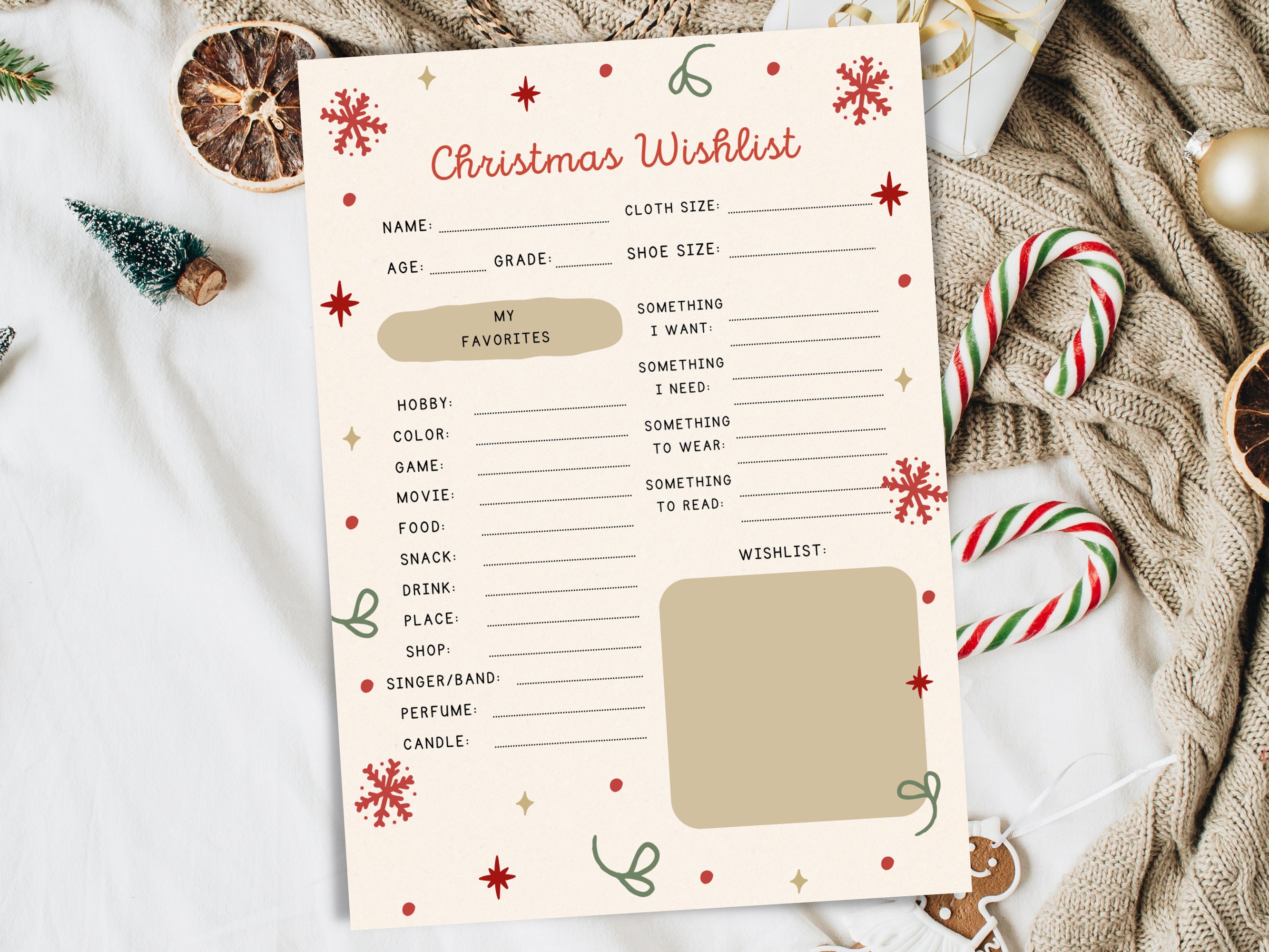 Christmas Wish List Template for Kids, Christmas Wish List Printable, Instant Download, Editable ...