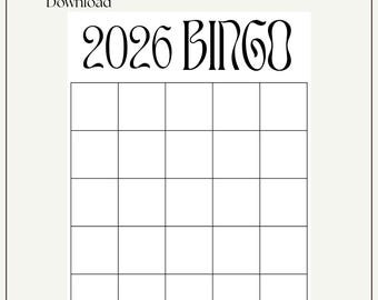 2026 Bingo Card Printable | New Year Bingo Template | Minimalist Digital Bingo Game | Blank Bingo Card | Instant Download |