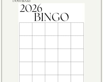 2026 Bingo Card Printable | New Year Bingo Template | Minimalist Digital Bingo Game | Blank Bingo Card | Instant Download |