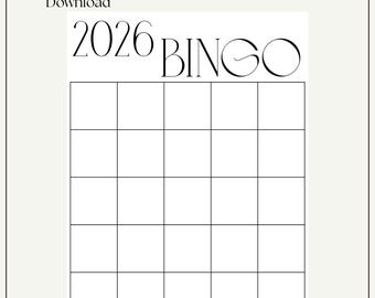2026 Bingo Card Printable | New Year Bingo Template | Minimalist Digital Bingo Game | Blank Bingo Card | Instant Download |