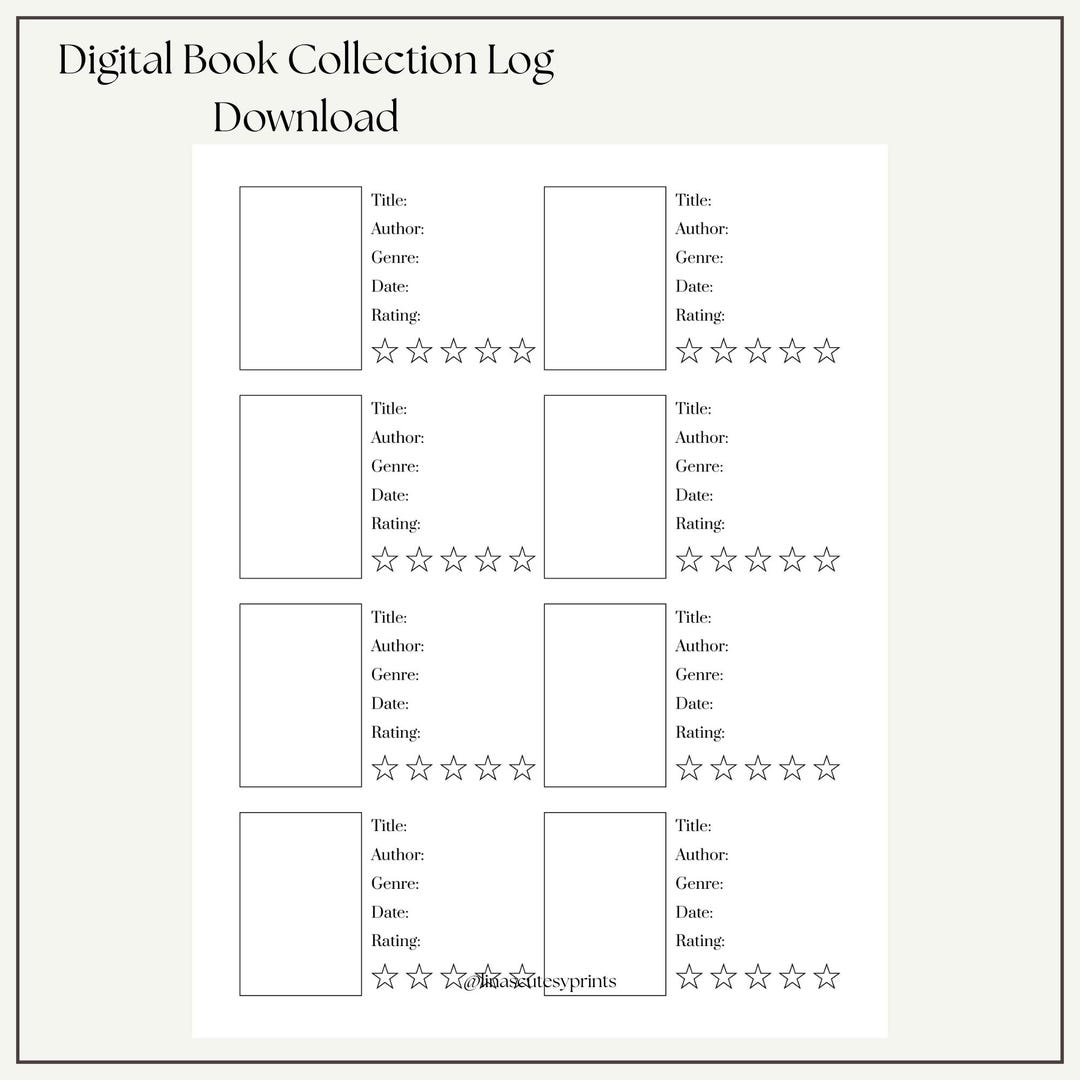 Collection Log Examples Book Collection Log Printable, Book Tracker Sheet, Reading Collection ...