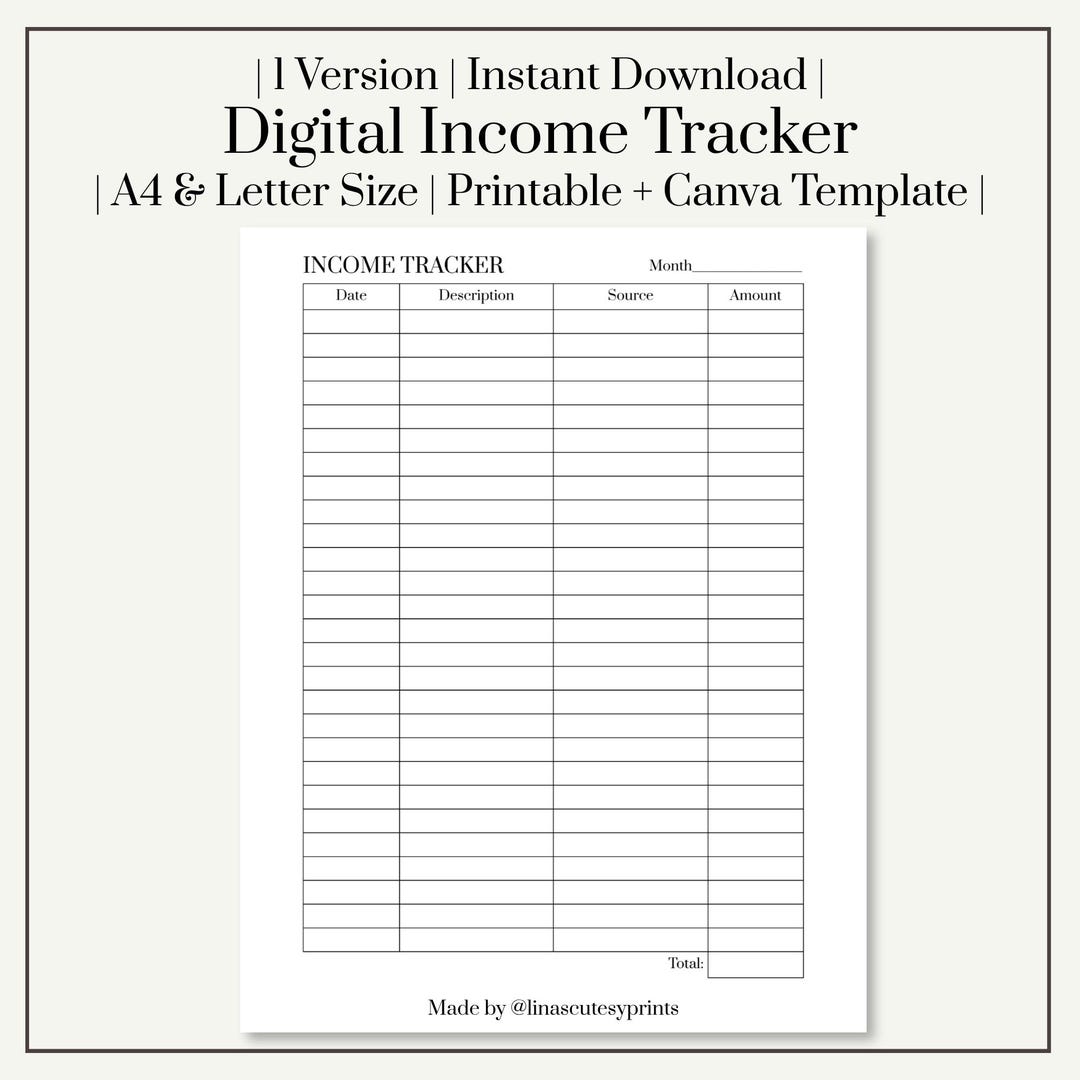 Income Tracker Printable, Income Log Sheet, Monthly Income Tracker ...