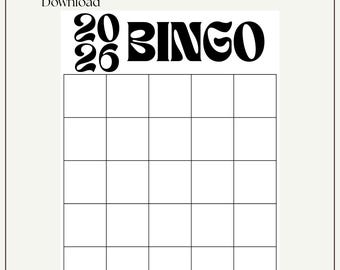 2026 Bingo Card Printable | New Year Bingo Template | Minimalist Digital Bingo Game | Blank Bingo Card | Instant Download |