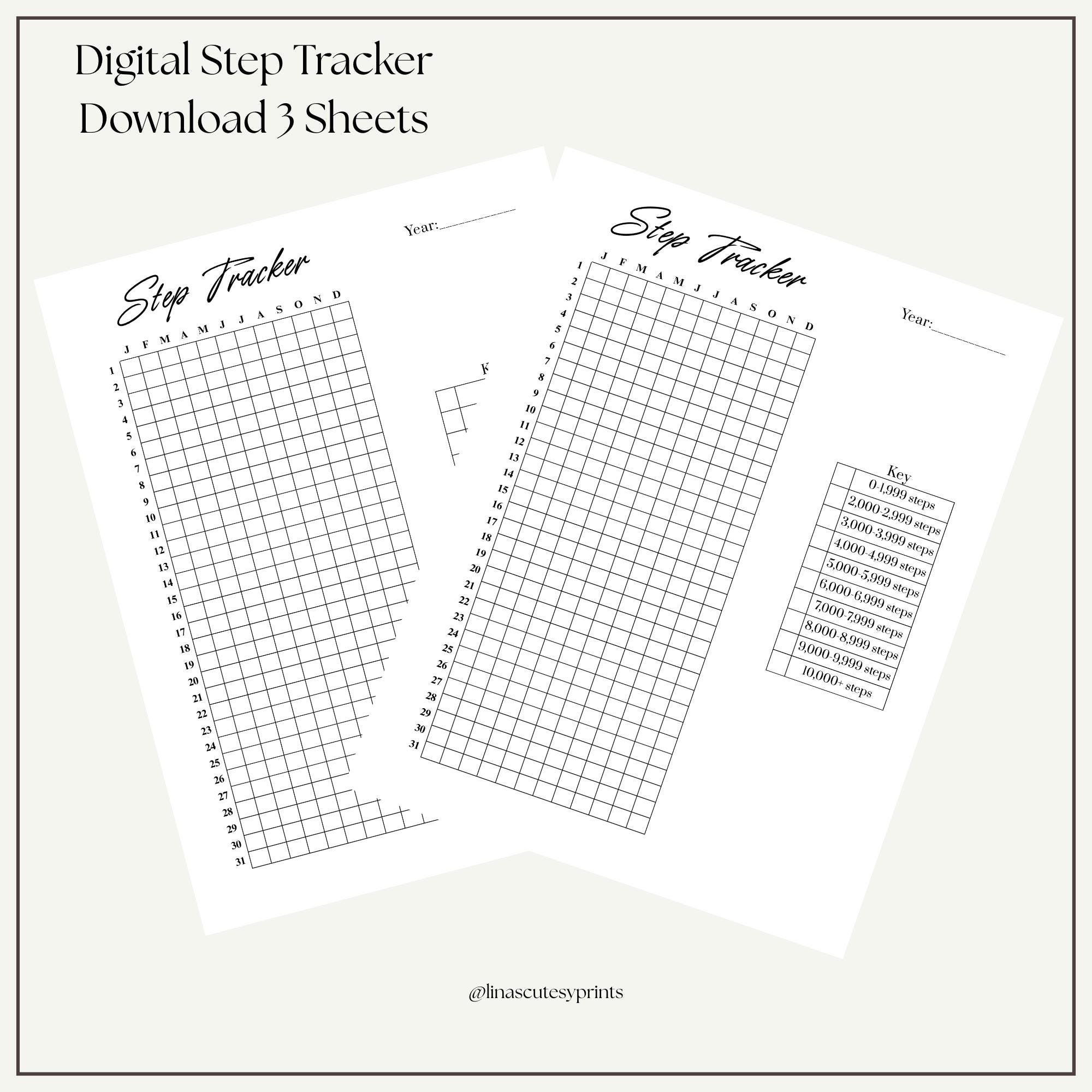 Step Tracker Printable Bundle, Annual Walking Log, Fitness Habit ...