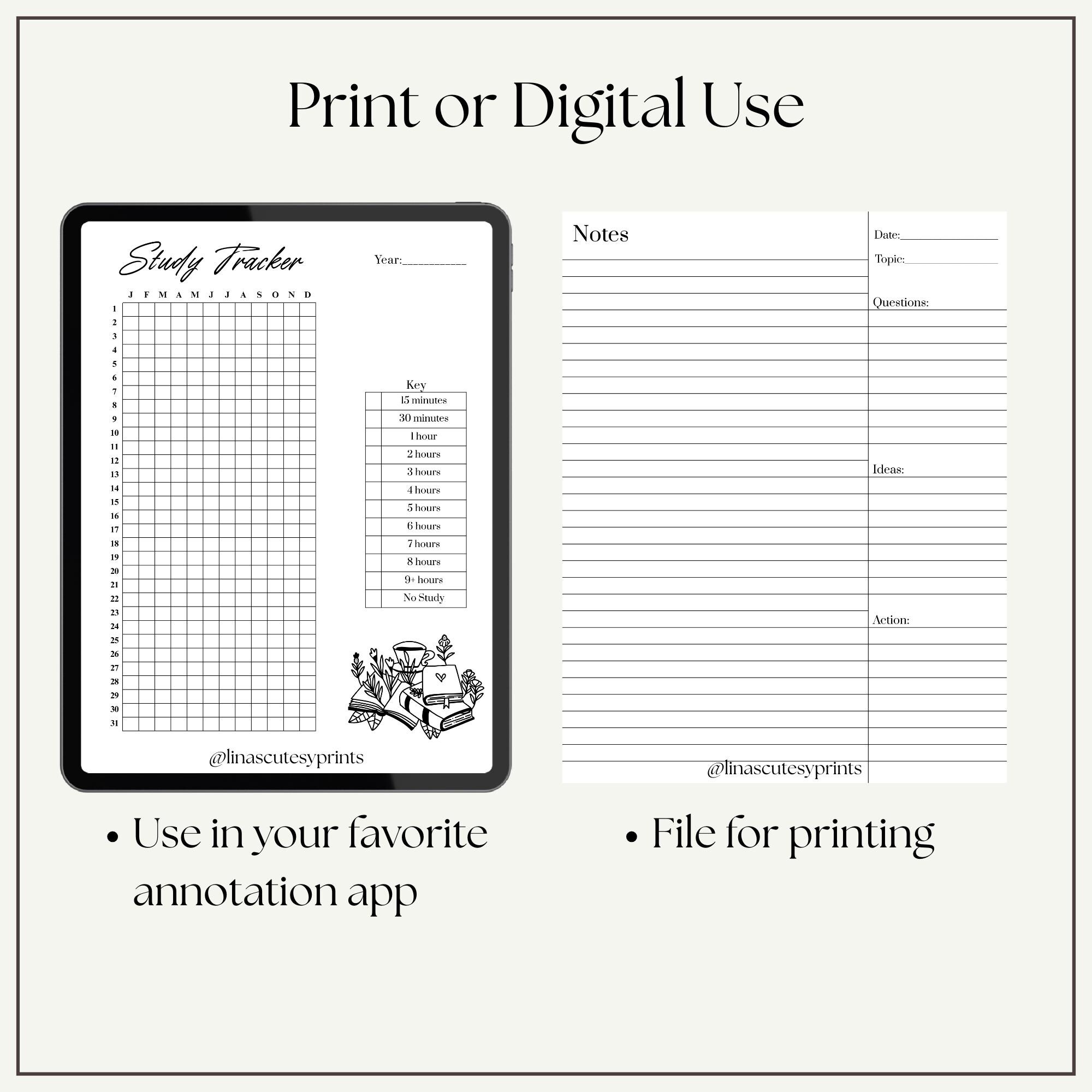 Yearly Study Tracker Printable | Student Planner Bundle (PDF Digital ...