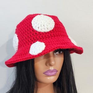 Crochet Red and White Mushroom Bucket Hat