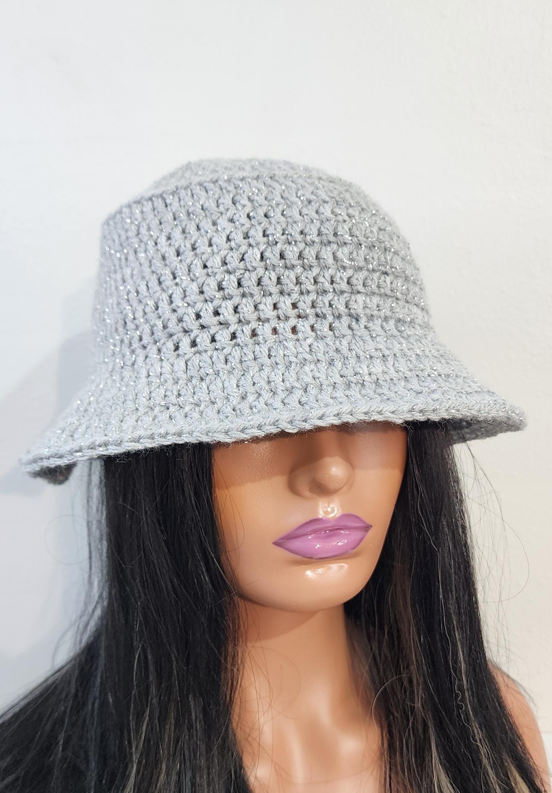 Handmade Crochet Gray Bucket Hat with Sparkling Sequin Trim Sequin Festival Bucket Hat – Cheeky Plum main image 3