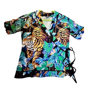 80s Kenzo Tiger Lion Print Tropical Lace-up Johdpur Jeans Short