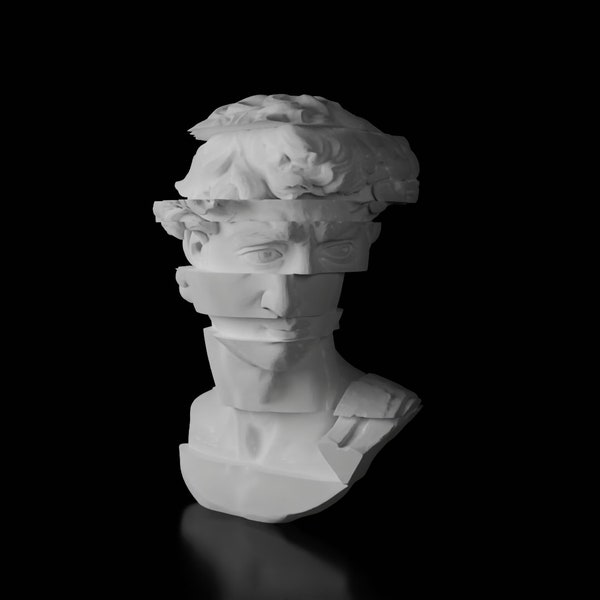 Kopf von David Glitched | Großes Schreibtisch-Gadget, handgefertigt | Geschichte| Skulptur| Wohndekoration| Einzigartig| Geschenke| Dekoration| Griechisch | Antike Statue