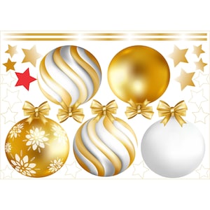 Gold Christmas Window Decals with Decorative 3D Effects, Vinyl Decals For Xmas, Holiday Stickers for Windows, DIY Decoration Party Supplies
