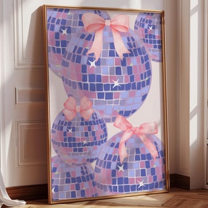 disco balls wall art Purple Disco Balls poster mirror ball art disco cowgirl theme decor retro disco bows printable art girly disco bar cart