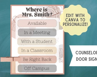 Editable Counselor Door Sign: Office Status, Where's the Counselor (CANVA)