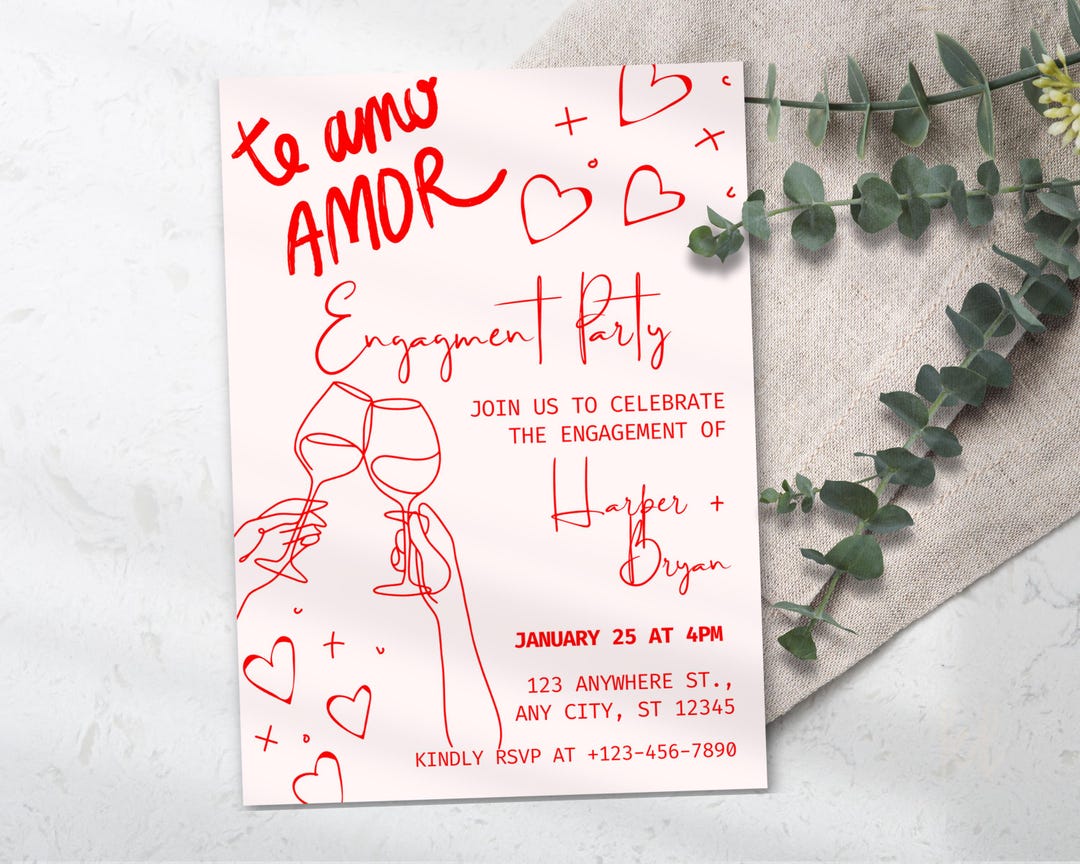 Hand Drawn Italian Engagement Party Invitation Fully Editable