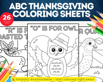 ABC Thanksgiving Coloring Sheets - Thanksgiving Coloring Sheets -Printable Children's Coloring Pages - Thanksgiving & Football