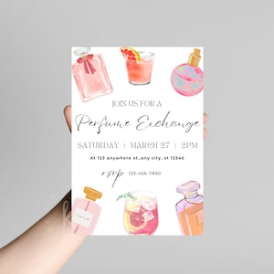 Parfüm Party Einladung Bearbeitbar Parfüm Thema Party Einladen Parfüm tauschen Brautdusche Mädchen Nacht Geburtstag Aquarell Design Vorlage CANVA