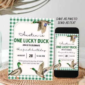 lucky duck birthday invite lucky duck invitation editable evite lucky 1st birthday Duck 1st Birthday ONE Lucky Duck Birthday Party E-Invite