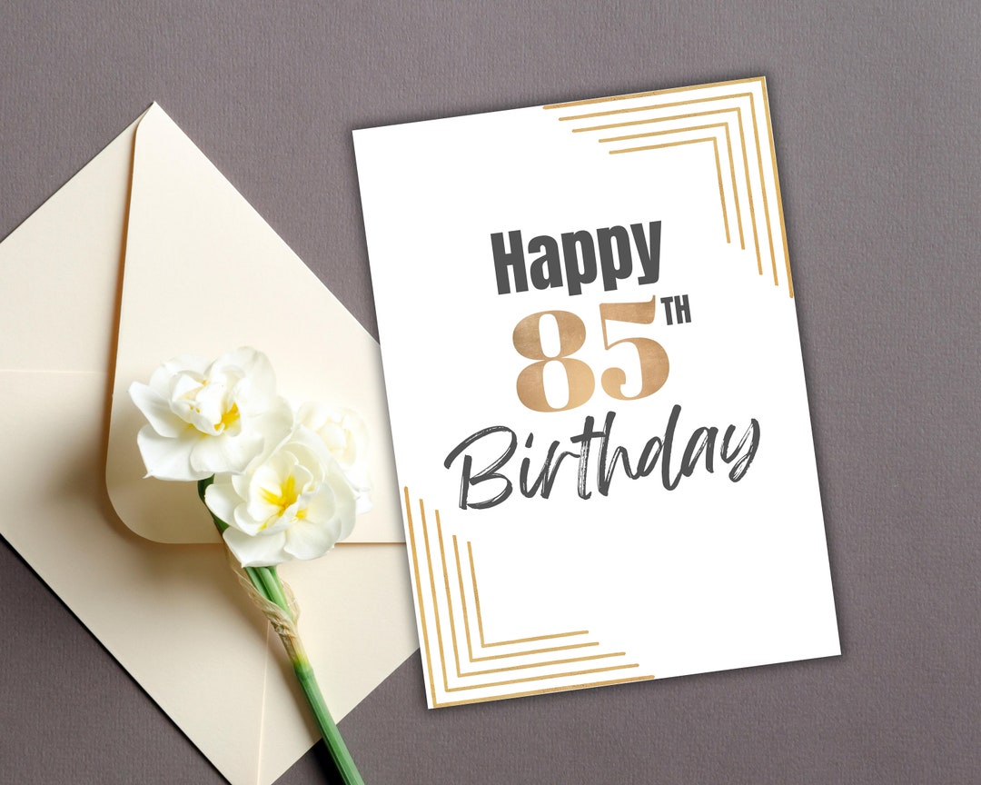 Gold 85th Birthday Card Floral Printable Greeting Card Unisex Design ...