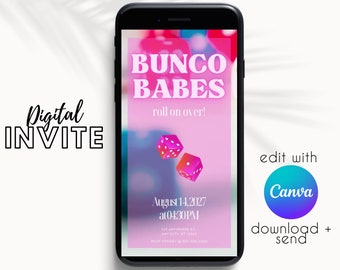 Invitation électronique Bunco Night rose : invitation textuelle animée Girls Night (CANVA)