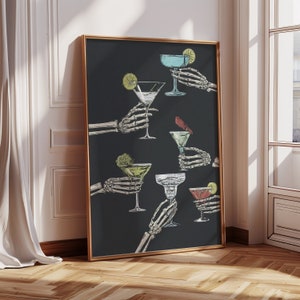 Skeleton Trinkkunst Skeleton Martini Glasses Barwagen Halloween Margarita Glas Jubel gruselige Margarita Cocktail druckbare Kunst