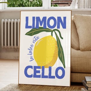Impresión de Limoncello Arte de pared Limon dolce vita Impresión de bebida tradicional italiana Póster Decoración de cocina y bar Impresión de pared de limón Estilo acogedor AirBNB