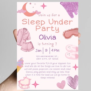 Sleep Under Birthday Invitation Girls Slumber Party Invite Sleep Under Editable Template SleepUnder Birthday Party Late Over Pajama Party