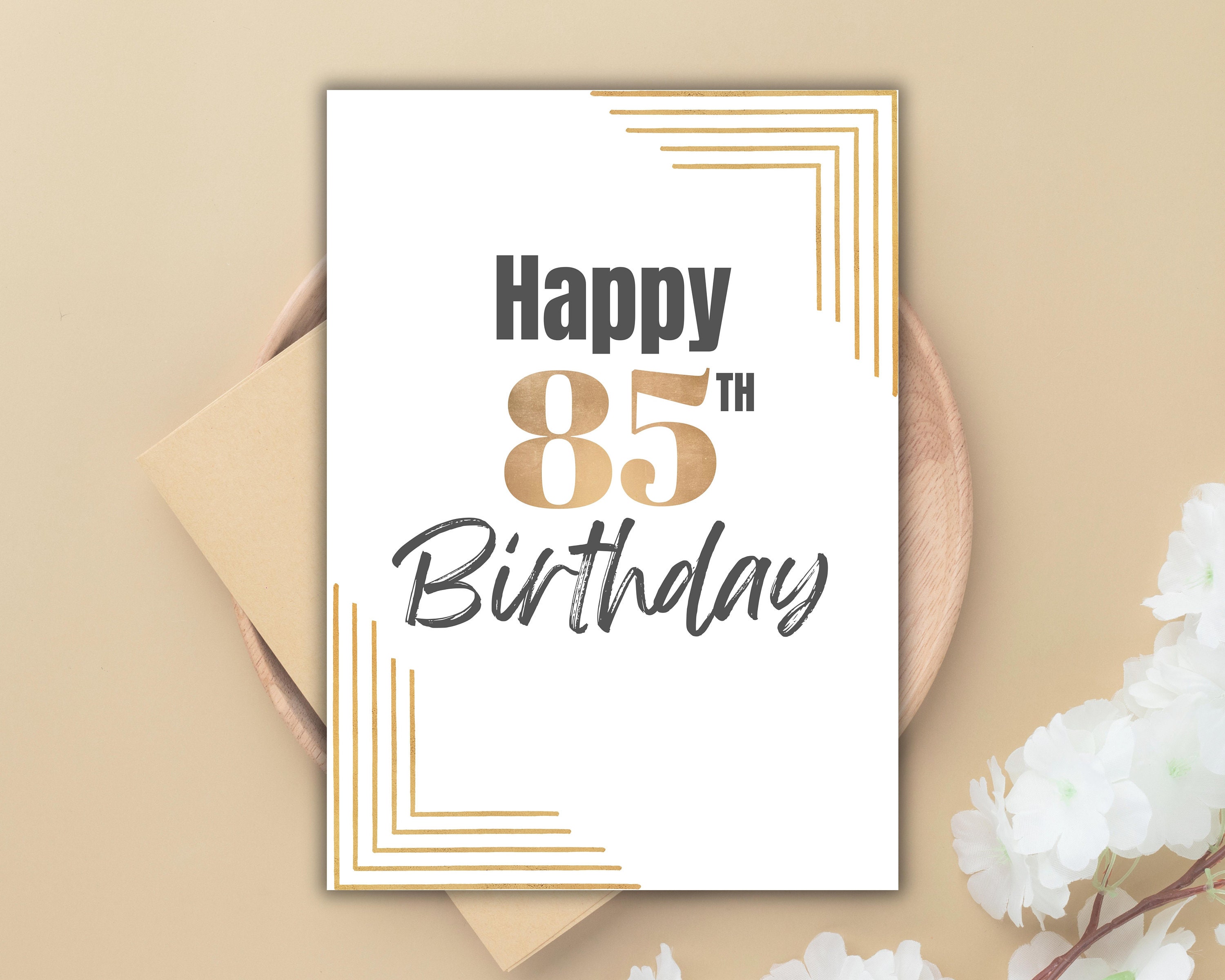 Gold 85th Birthday Card Floral Printable Greeting Card Unisex Design ...