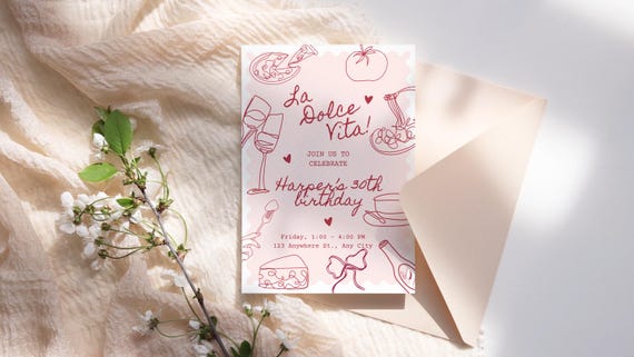 La Dolce Vita Birthday Invitation: Italian Theme, Wavy Design (Digital Download)