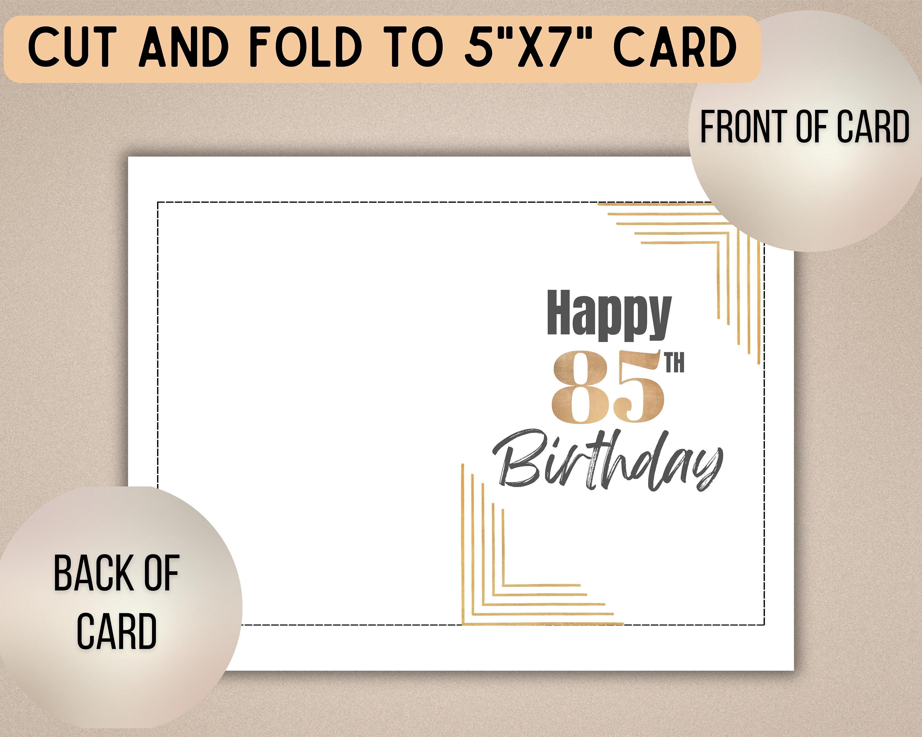 Gold 85th Birthday Card Floral Printable Greeting Card Unisex Design ...