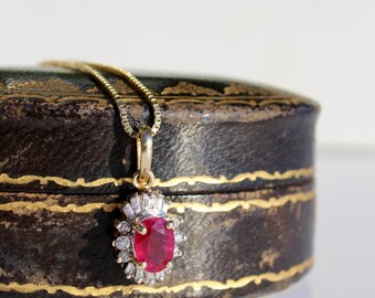 Antique Ruby & Diamond Necklace, 1.53 Carats 14K Gold